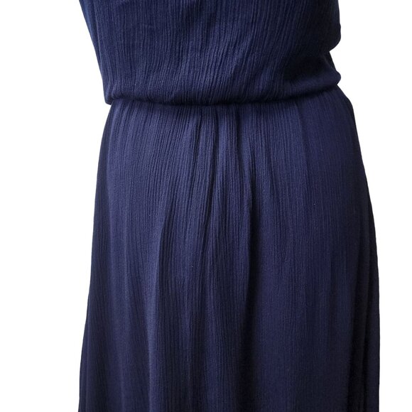 Wayf Navy Blue Blouson Midi Dress Rayon & Polyester Lined V-Neck Short Sleeves M - Picture 10 of 16